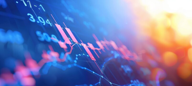 Bull market surge  vibrant blue graphs in sunrise glow, signaling financial rally