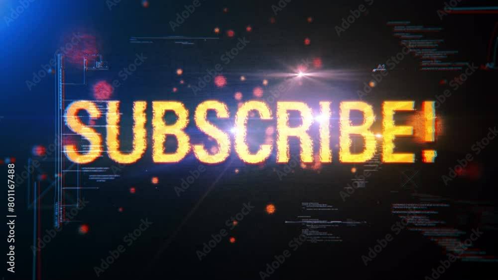 Poster animation text of subscribe glow gold glitch text sci fi hitech effect cinematic title animation abs