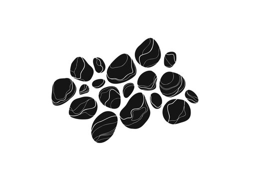 Design from various pebbles, set of pebbles silhouette.