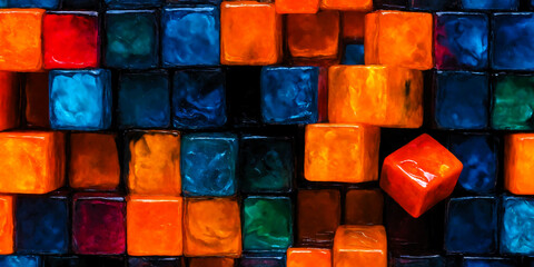 Wall made of colored glass cubes.