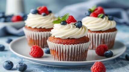 Patriotic 4th of july cupcakes and desserts in red, white, and blue for national day celebration