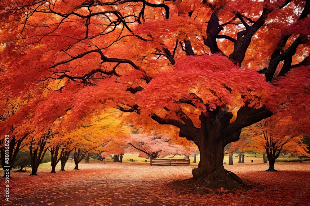 Aufkleber various maple trees in a park covered with vibrant fall leaves creating a colorful and picturesque a