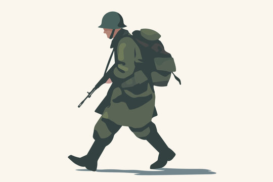 soldier walking with rifle and backpack