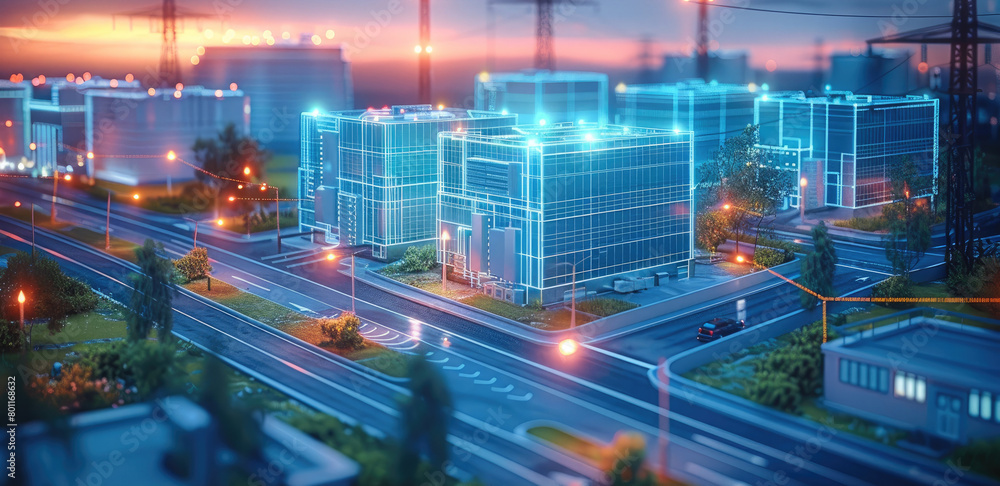 Fototapete application scene diagram of the microgrid in the communication. 3d. generative ai.