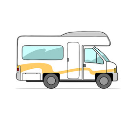 Colorful modern motorhome illustrated on a plain background ideal for travel and adventure.