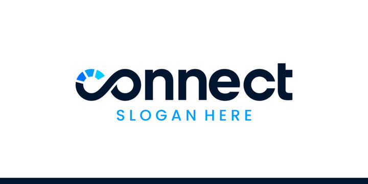Connect Logo design wordmark. Infinity logo with technology data progress design graphic symbol icon vector