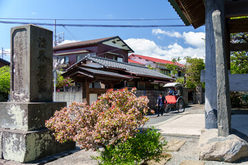 鎌倉 妙本寺の山門と人力車
