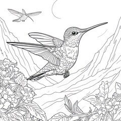 hummingbird drawing Coloring book page