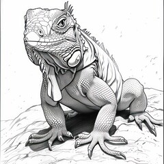 Iguana Drawing Coloring Book Page