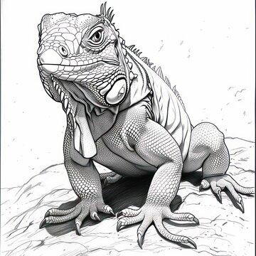 iguana drawing Coloring book page