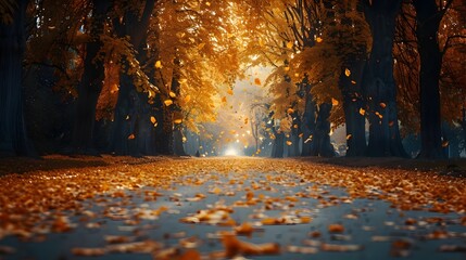 Strolling through the Enchanting Autumn Alley in the Park Golden Foliage Lining the Tranquil Path