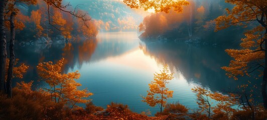 AI-generated Image: "Autumnal Tranquility: Serene Dawn Over a Still Lake"