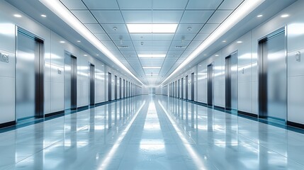 Dark, Beautiful, white, Empty building, clean hallways. Generative AI.