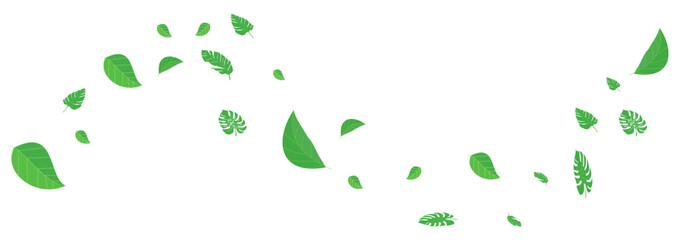 Green leaves flying on wind illustration isolated on white Background