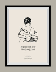 Minimal hand drawn vector dolce vita illustration with aesthetic quote in a poster frame. Matisse style illustrations.