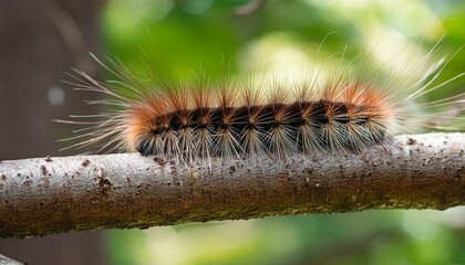 Hairy Caterpillar on Tree Branch