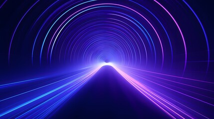 Radial blue and pruple light through the tunnel glowing in the darkness for print designs...