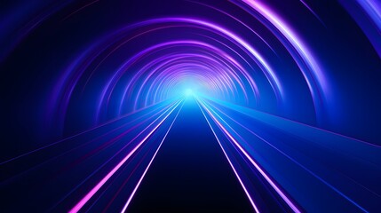 Radial blue and pruple light through the tunnel glowing in the darkness for print designs...