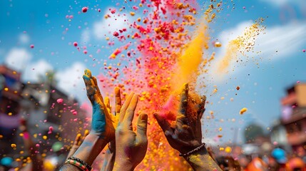 Vibrant and Lively Holi Festival with Colorful Powder Explosions in India