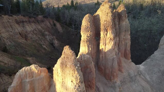 Aerial video of sand structure pyramids near city Foca in Bosnia and Herzegovina