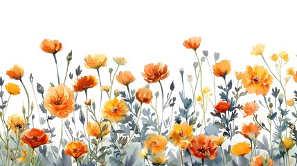 Vibrant Watercolor Marigold Clipart: A Burst of Orange and Yellow Blooms