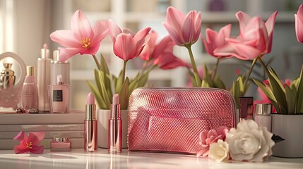 Blooming Elegance: Pink Purse Adorned With Delicate Pink Flowers