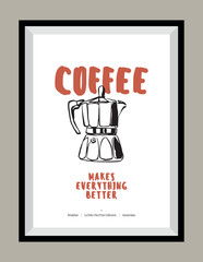 Minimal hand drawn vector dolce vita illustration with aesthetic quote in a poster frame. Matisse style illustrations.