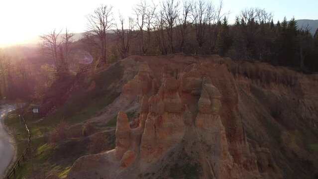 Aerial video of sand structure pyramids near city Foca in Bosnia and Herzegovina