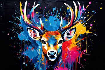 Paint Pop Deer. Generative AI.