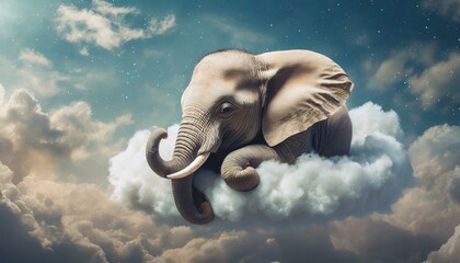 Fluffy Bedtime: Endearing Elephant Drifting on Clouds