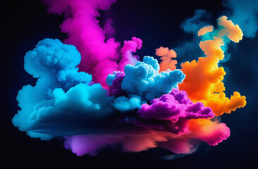 Vibrant hues of purple, pink, and violet smoke rise from the water against a black background, creating a colorful cloud resembling a unique geological phenomenon - obrazy, fototapety, plakaty