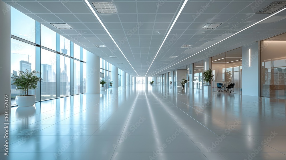 Poster a white drop ceiling in a large open plan office. generative ai.