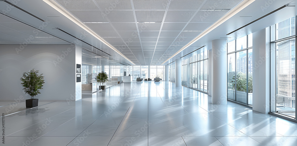 Aufkleber a white drop ceiling in a large open plan office. generative ai.
