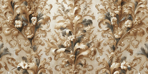 victorian art nouveau pattern wallpaper, beige color palette