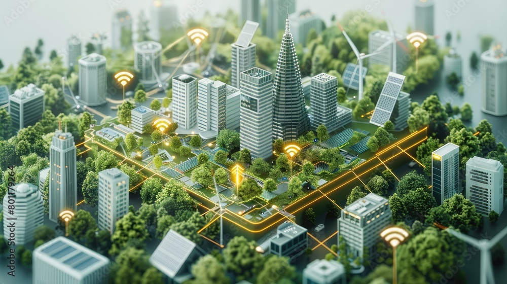 Aufkleber decarbonization roadmap for a european city made of data on top of a square data router box. a data 