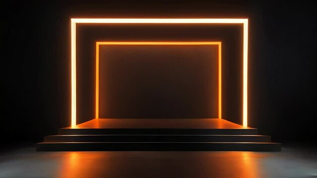 Abstract door light fantastic scene empty stage room with orange light element on black background