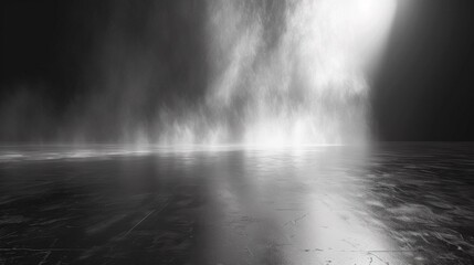A black and white photo of a person standing in front of water, AI