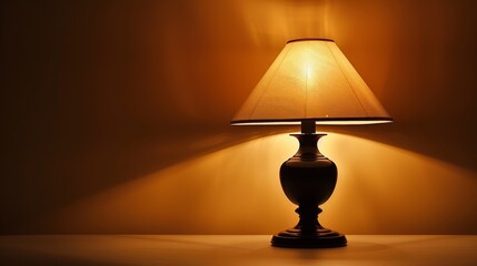 A lamp with a shade on it is sitting in the dark, AI
