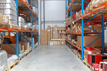 Shipping Packages Boxes in Distribution Center Fulfillment Warehouse