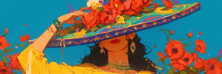 Latin woman wearing traditional Mexican dress. Mexican culture concept. Folkloric dance in Mexico. Cinco de Mayo. Hispanic heritage month