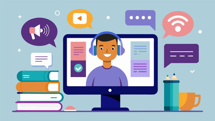 An audiobased learning software that allows visually impaired learners to navigate through educational content using voice commands.. Vector illustration