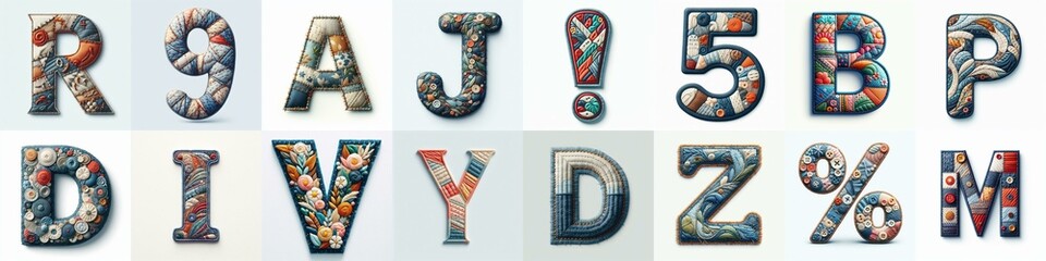 Fabric patches lettering. AI generated illustration
