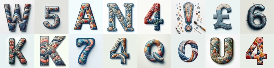 Fabric patches lettering. AI generated illustration