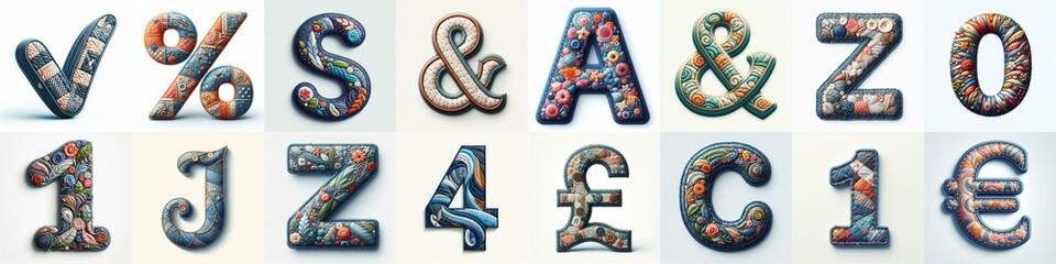 Fabric patches lettering. AI generated illustration