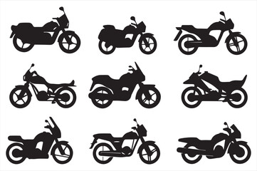 Set of motorcycle silhouettes isolated on white background. Vector illustration.