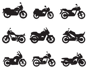 Set of motorcycle silhouettes isolated on white background. Vector illustration.
