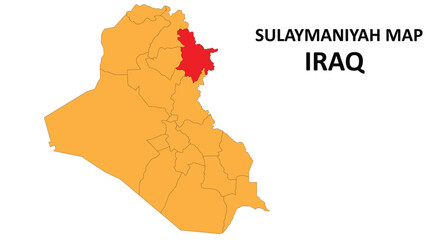 Sulaymaniyah Map is highlighted on the Iraq map with detailed state and region outlines.