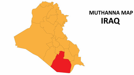 Muthanna Map is highlighted on the Iraq map with detailed state and region outlines.
