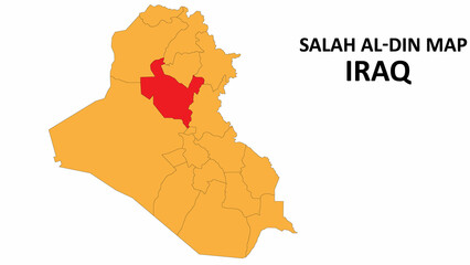 SalahAl-Din Map is highlighted on the Iraq map with detailed state and region outlines.