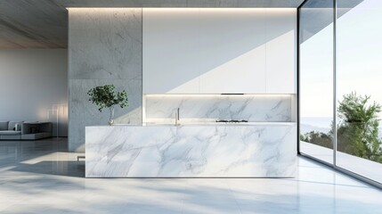 Luxury white modern marble kitchen in studio space